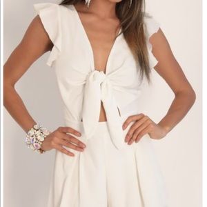 White front tie romper